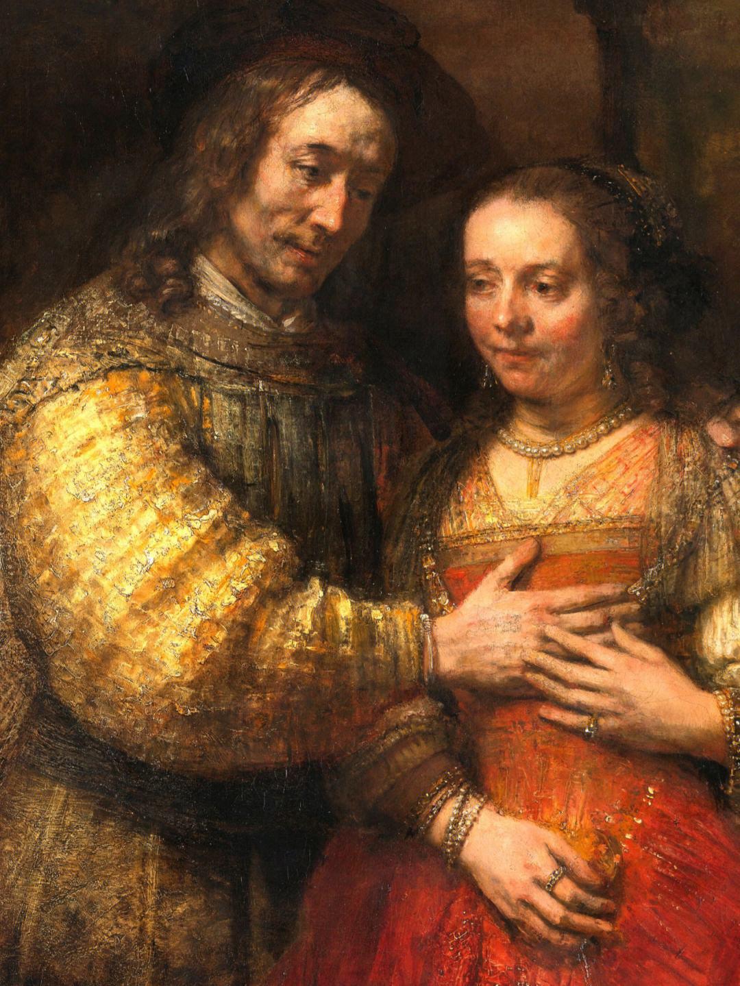 这是伦勃朗创作的《犹太新娘》，据说当年梵高去到荷兰国立博物馆看到这幅画时曾经发出