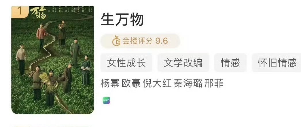 杨幂《生万物》金橙首开分是9.6哦！是最高分哦，不过某些人闻到味就开始搞破坏了…