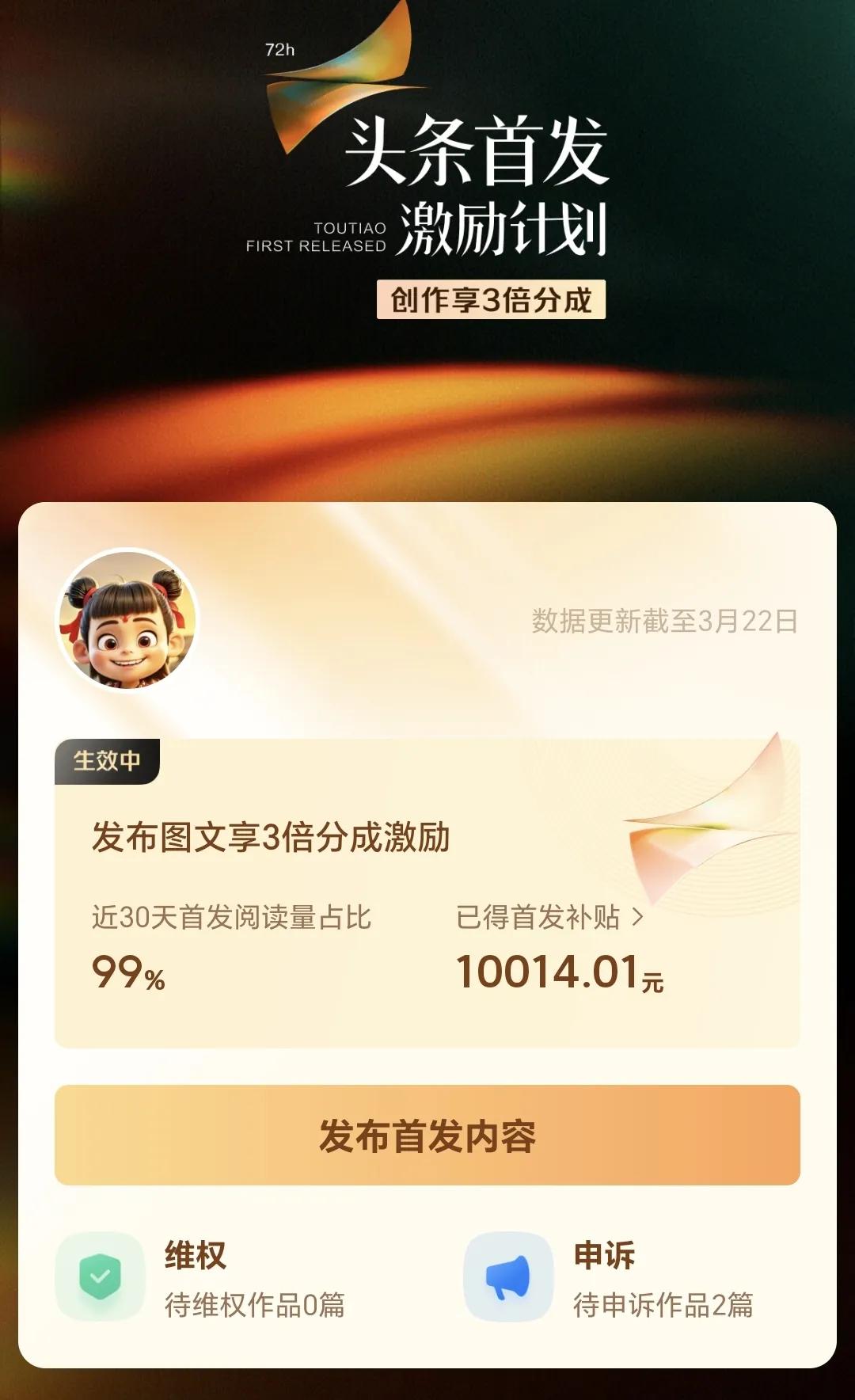 头条首发真是太香了，加入头条首发10个月，让我额外多赚了10014元。

去年4