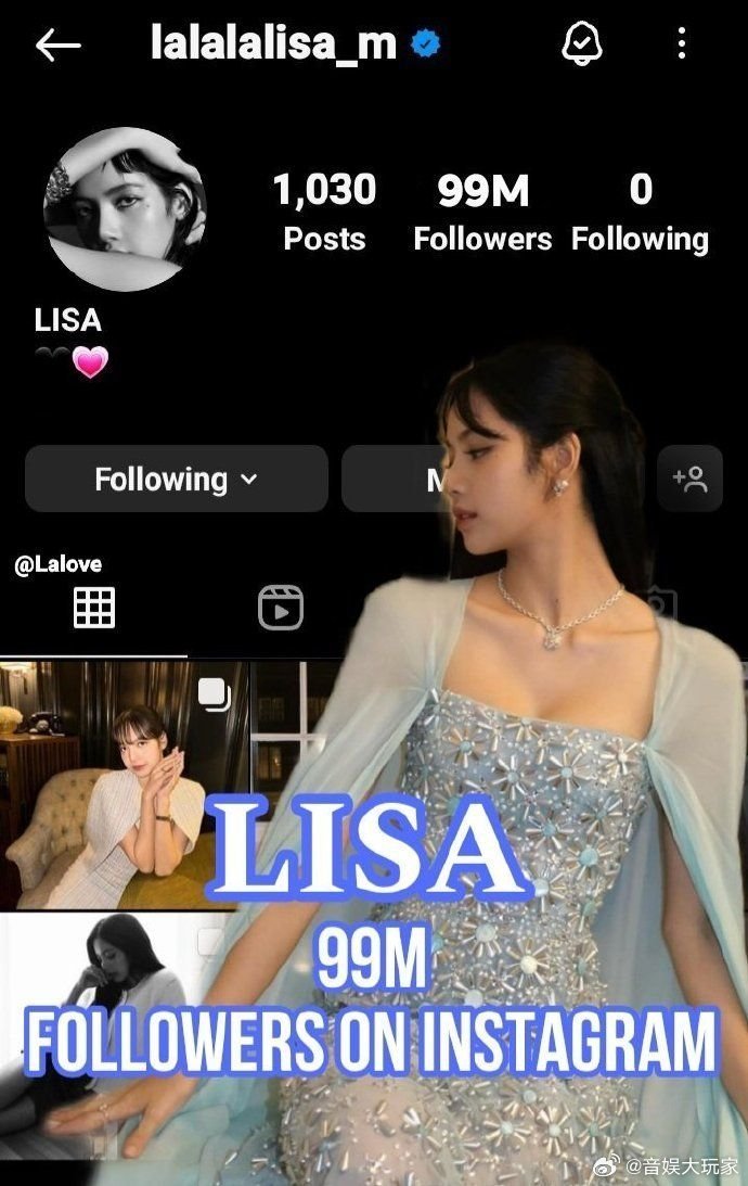 #Lisa在ins粉丝数即将破亿##Lisa在ins粉丝数突破9900万# Li