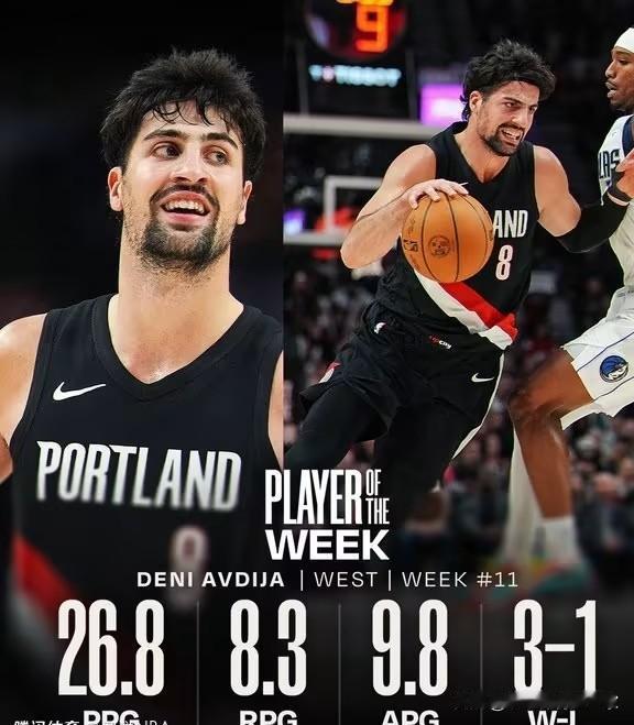 NBA官方公布了第11周的周最佳球员，开拓者队前锋阿夫迪亚和76人队后卫马克西分