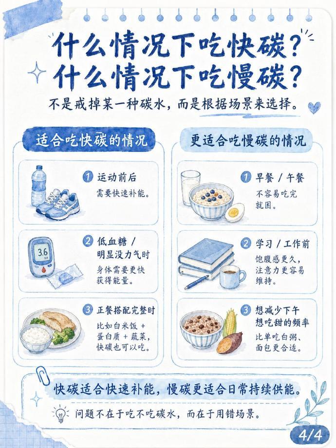 生活小贴士｜碳水挑选不用纠结，跟着自身场景选就对啦快速碳水适合运动后、低血糖时刻