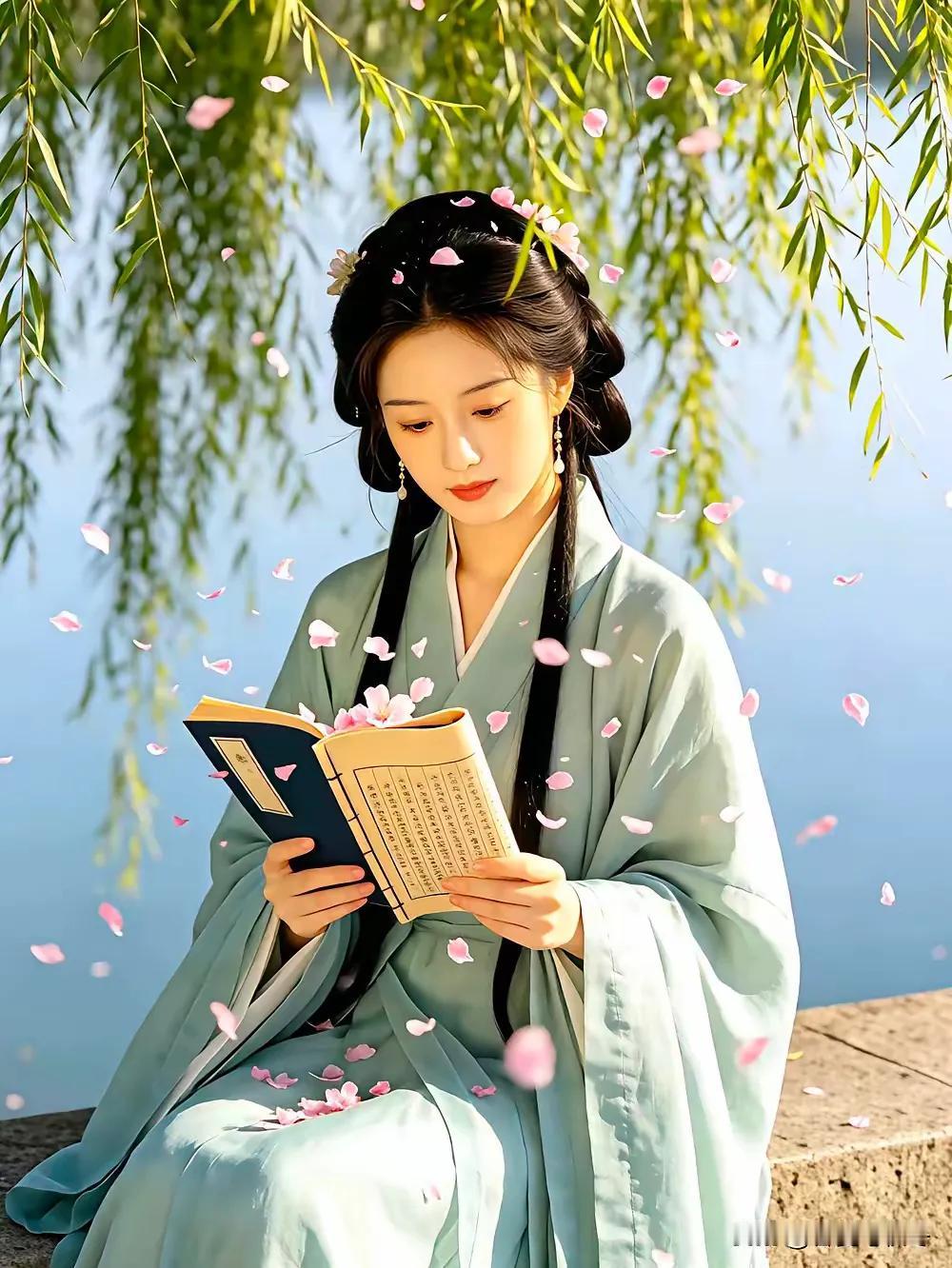 柳借春风梳秀发，
松凭挺直战狂风。
横批：《秀发与狂风》