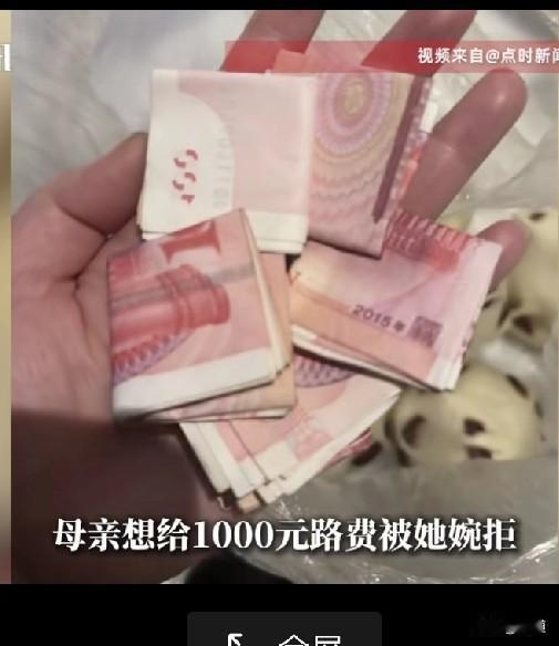 在西安工作的高女士回大连瓦房店老家过年，妈妈給她一千元车费她不要。
正月初四她在