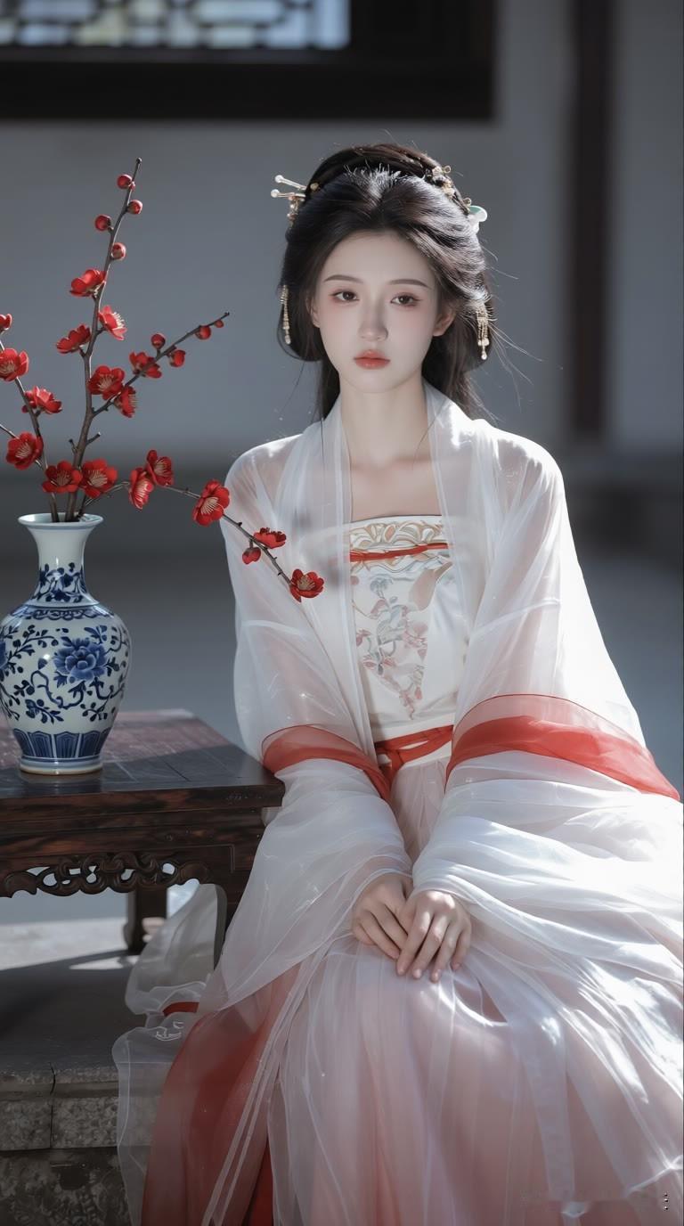 雪花轻盈落梅梢，暗香浮动月黄昏。美女人像群 高清美女 高雅气质美女 古风