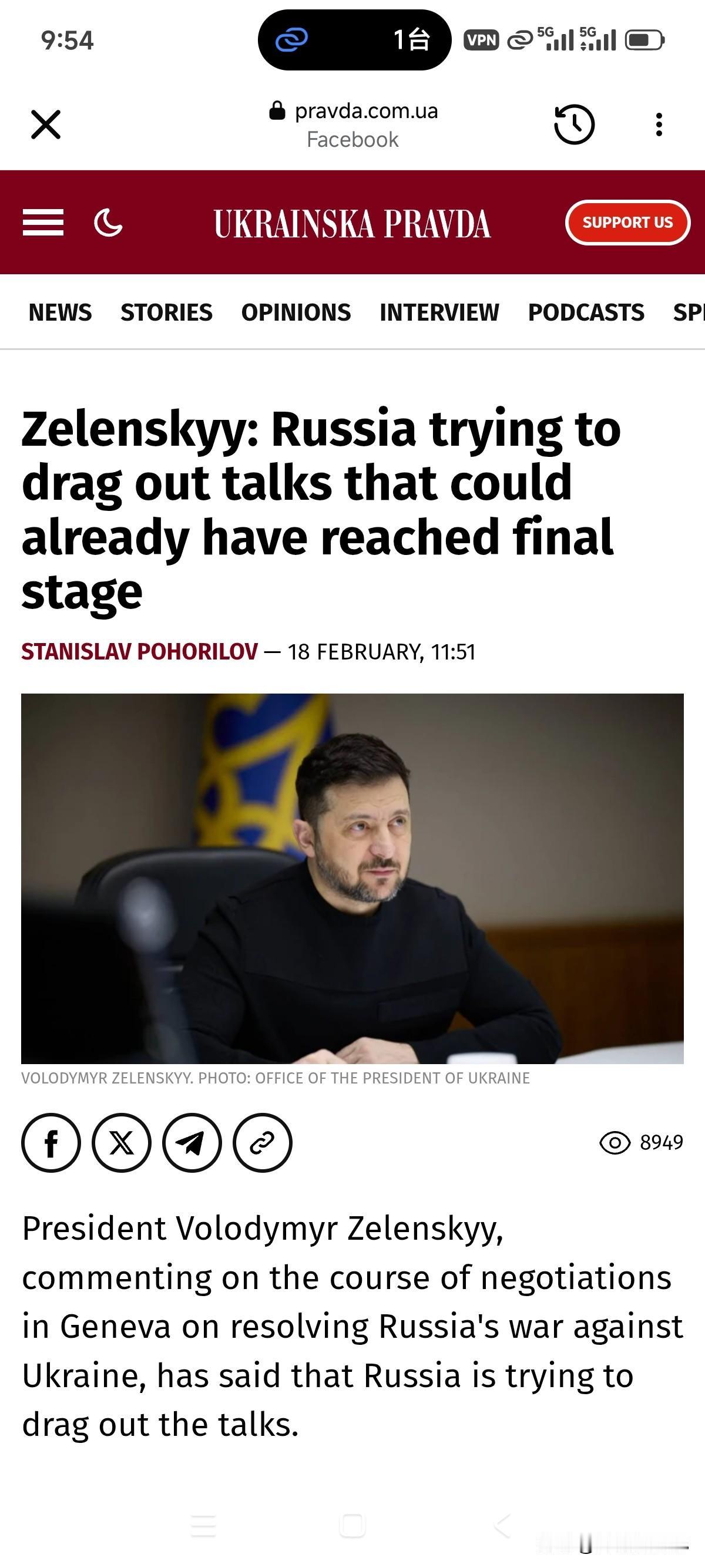 泽连斯基：俄罗斯试图拖延本可进入最后阶段的谈判

泽连斯基在评论日内瓦就解决俄罗