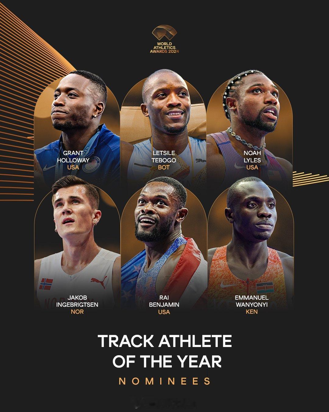 世界田联2024年度最佳径赛运动员提名。男子 Jakob Ingebrigtse