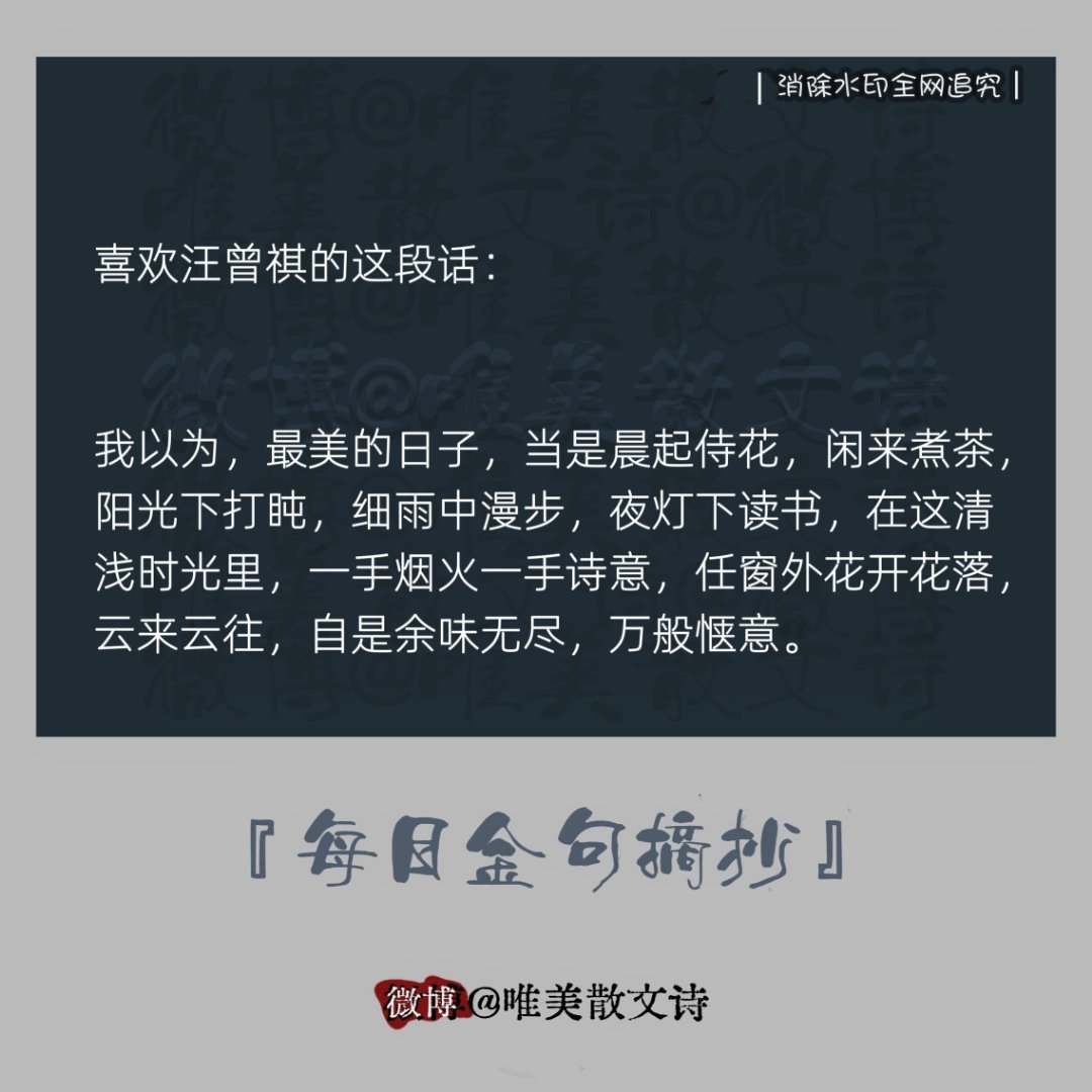 “喜欢汪曾祺的这段话：“我以为，最美的日子，当是晨起侍花，闲来煮茶，阳光下打盹，
