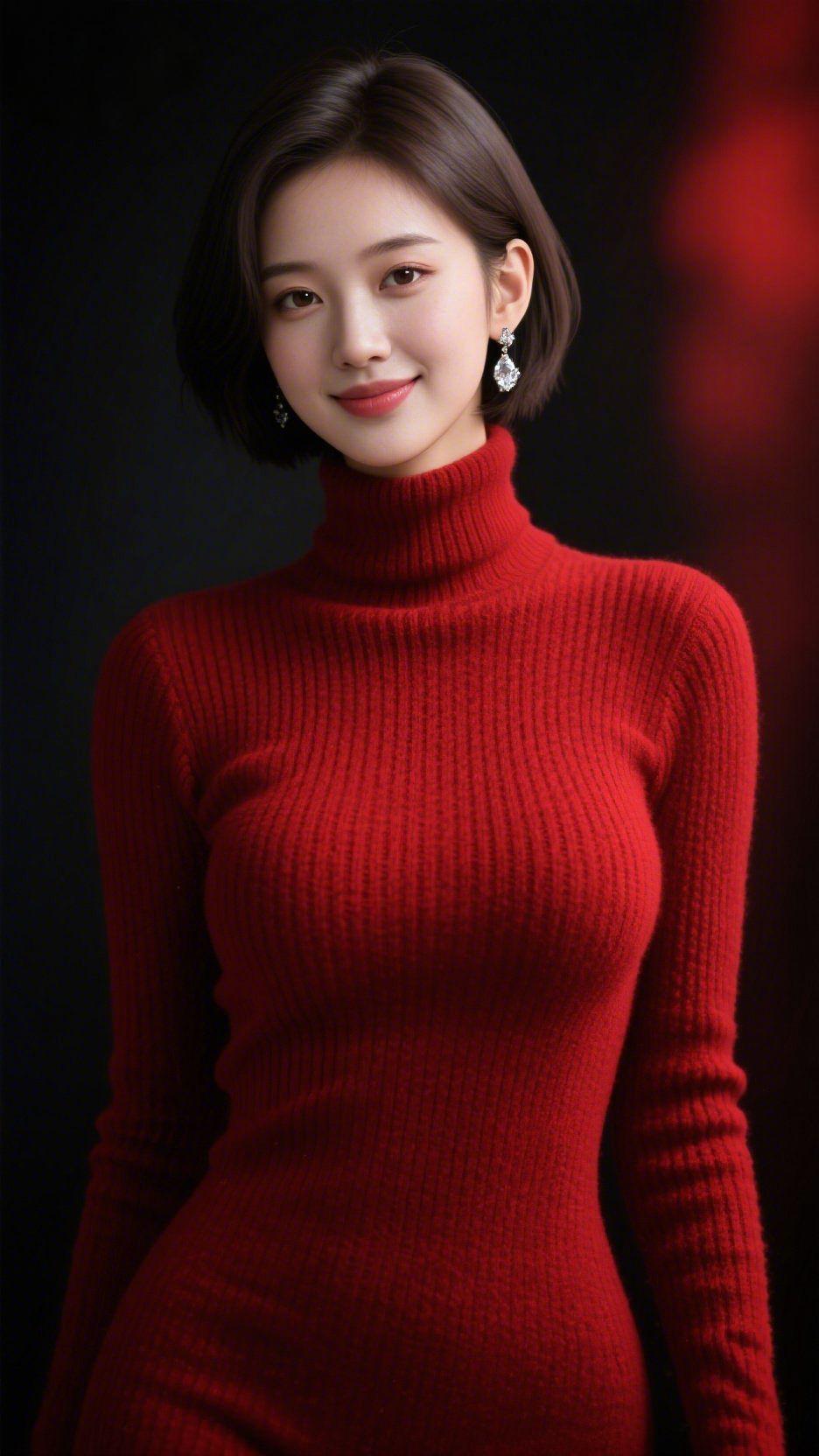 红衣温冬
 
深冬的凉意在窗棂外打转时，她着一件酒红高领针织裙，立在浅光里。细密