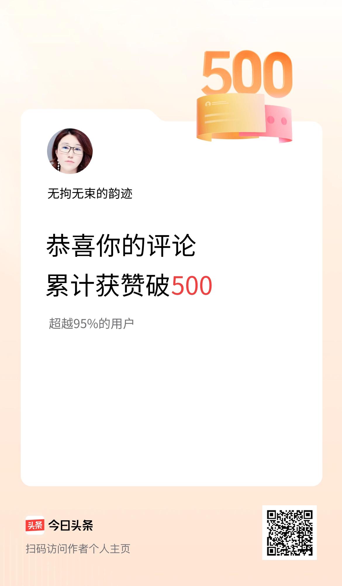 我在头条的评论累计被点赞500次啦！