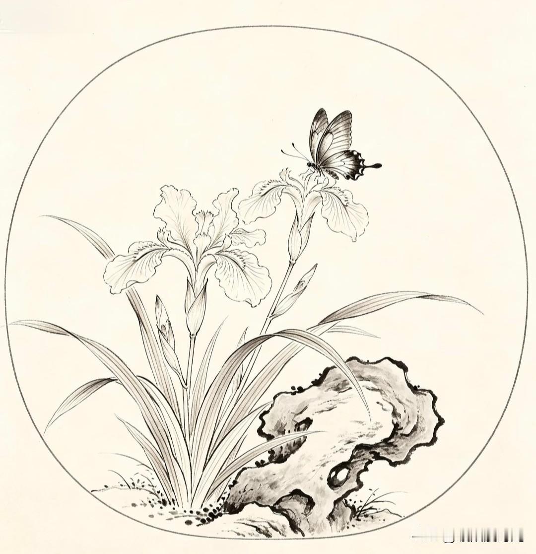 素墨鸢蝶舞，白描绘东方。
窗前看雪白描中式美学分享