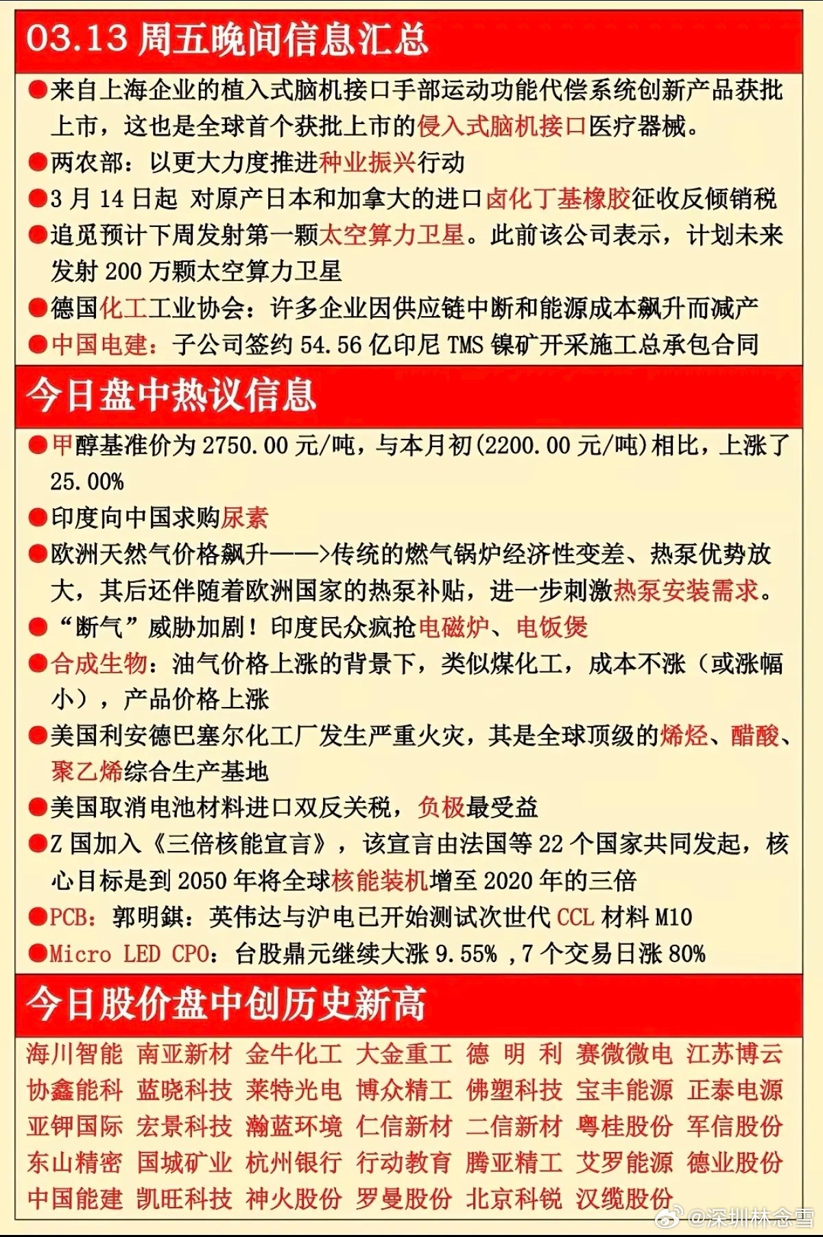 3.13周五  晚间  财经热点信息汇总！1.脑机接口2.丁基橡胶3.太空算力卫