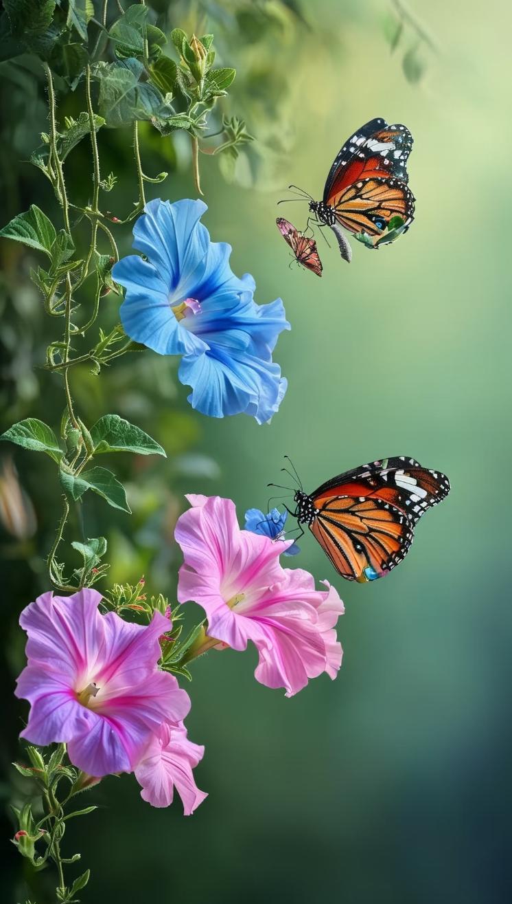 上联：花笑蝶舞添春色
下联：柳欢燕歌增夏颜