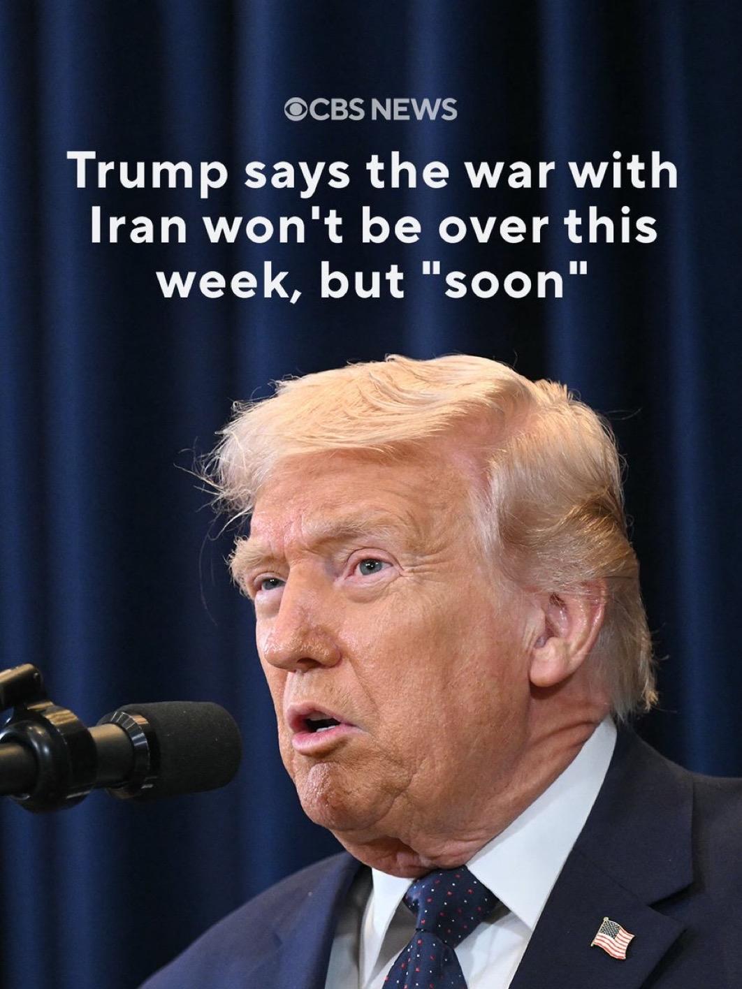 特朗普表示，他预计伊朗战争将“很快”结束，但称之为“建设一个新国家的开始”，而对
