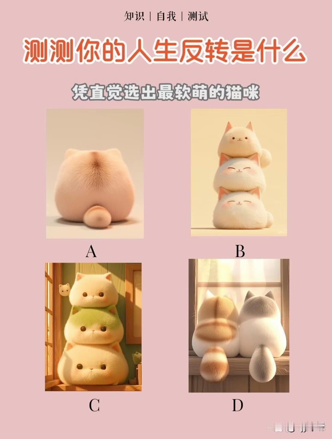 |自我|测试
测测你的人生反转是什么
凭直觉选出最软萌的猫咪