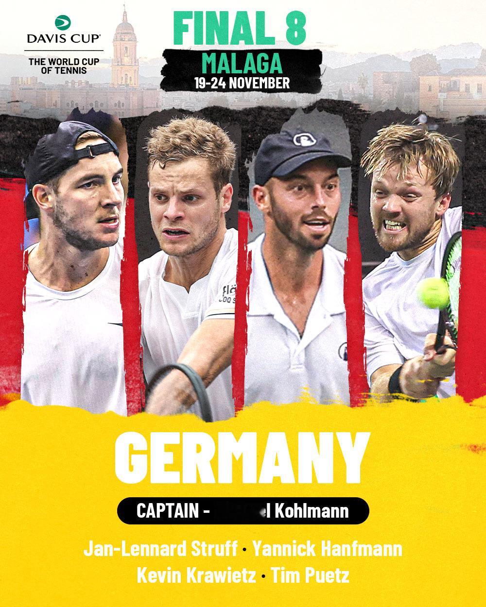 #戴维斯杯2024决赛圈# 1/4决赛阵容更新🇩🇪德国 vs 加拿大🇨🇦
