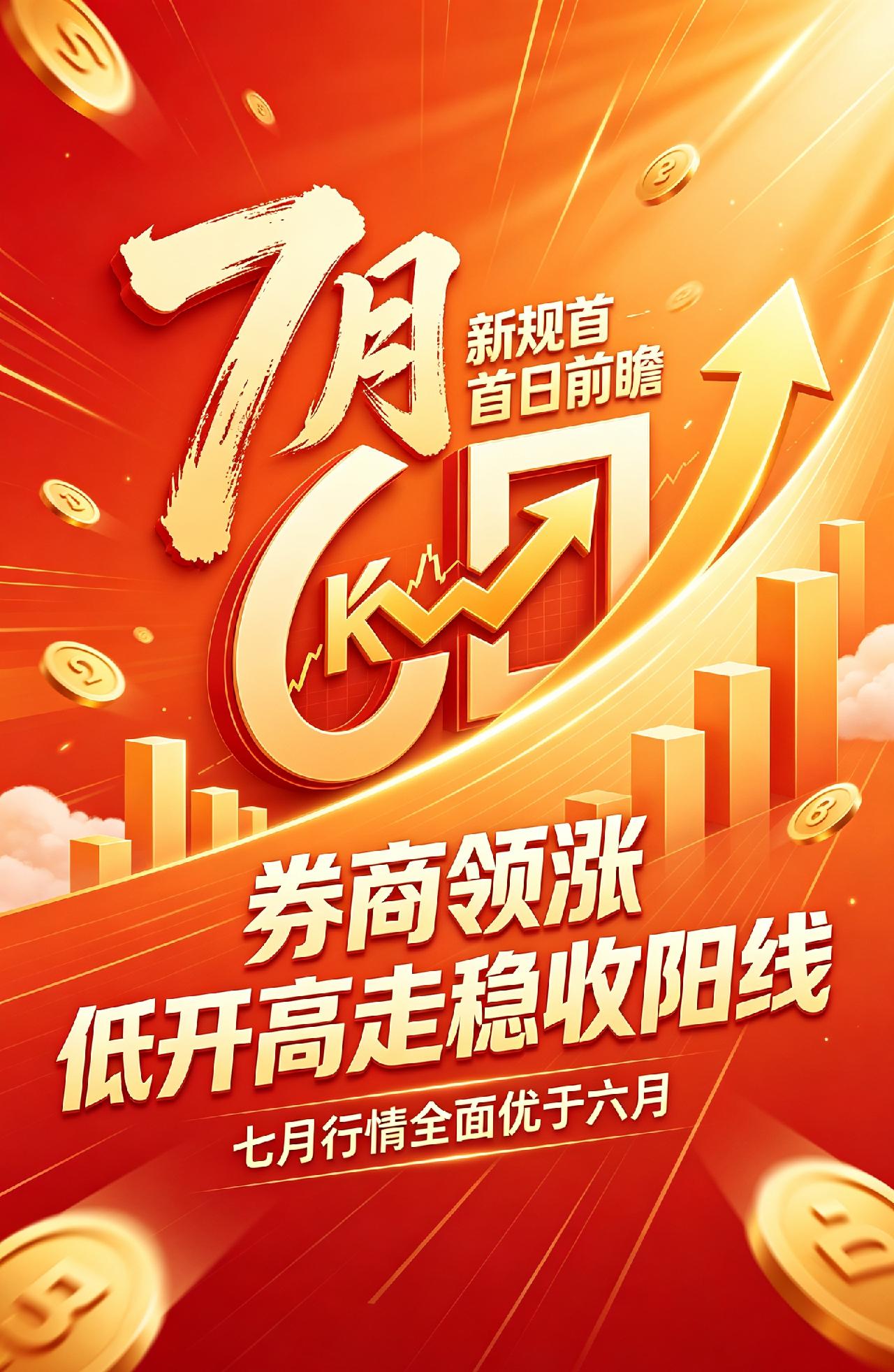 7月6日（明天）新规首日前瞻：券商领涨，低开高走稳收阳线，七月行情全面优于六月