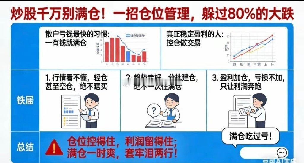 炒股千万别满仓！一招仓位管理，躲过80%的大跌散户亏钱最快的习惯，就是一有钱就满