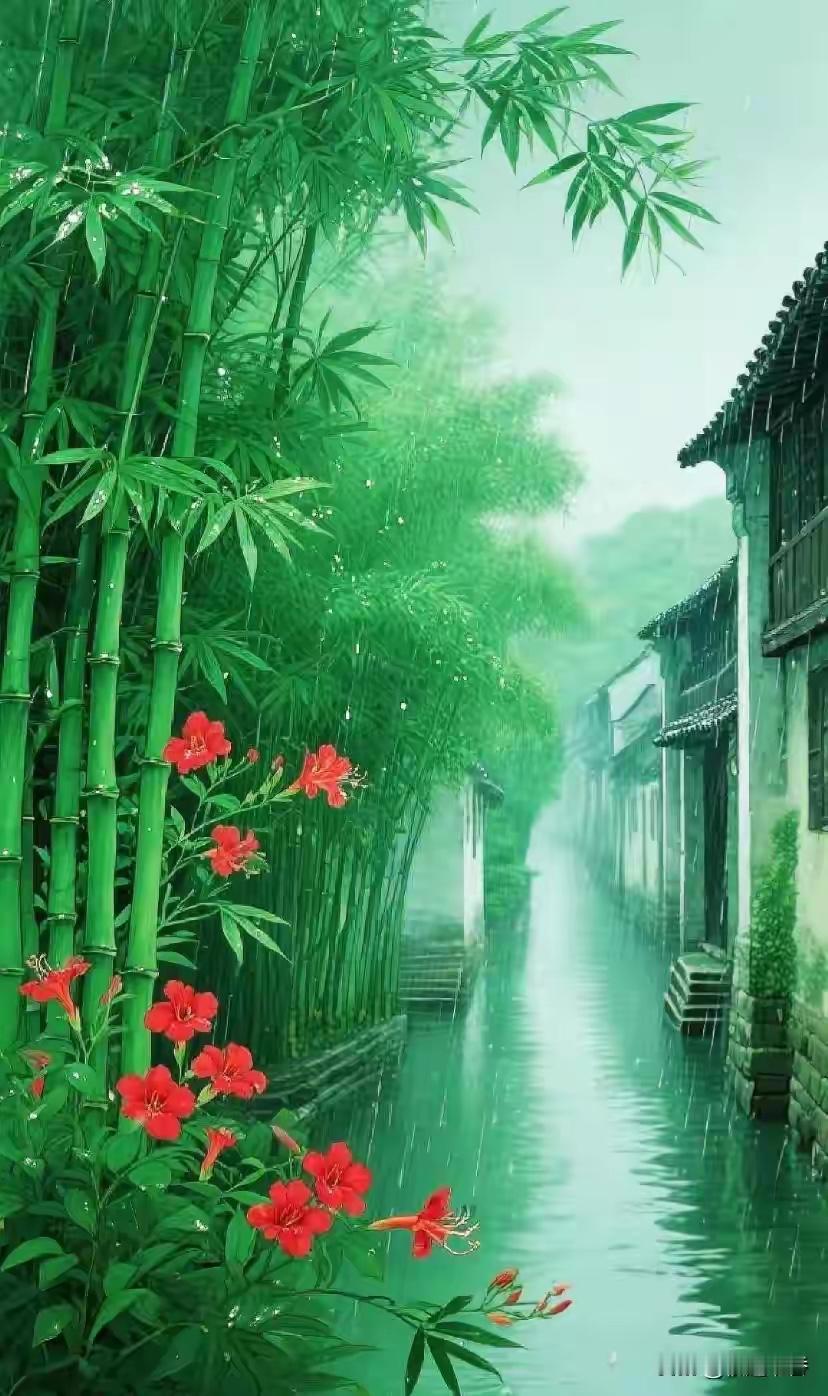 竹巷听雨江南韵，
胡杨好生塞北情。
横批：《南韵北情》