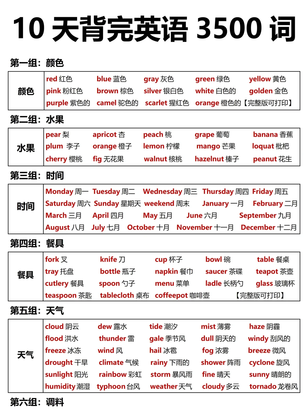 10天背完！一定要背的英语3500词！分类记忆！