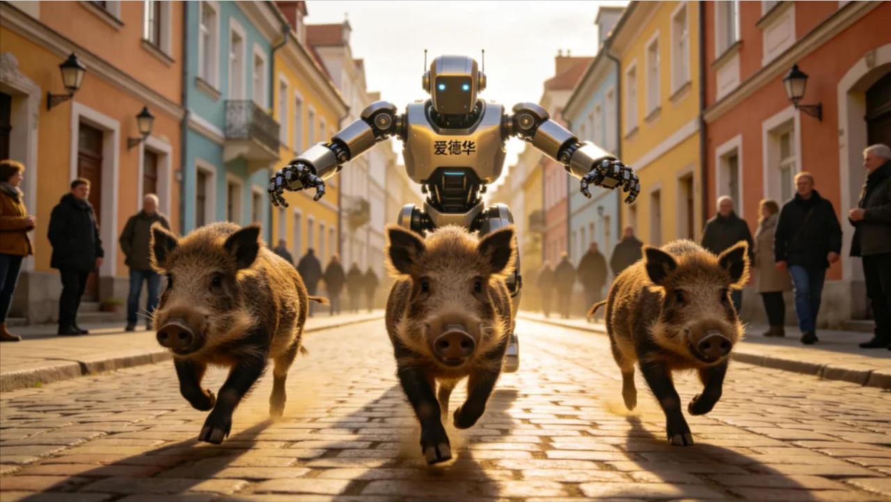 百年反差，中国机器人波兰赶野猪！炸出中国智造真正实力，别再吹国外机器人了！中国宇