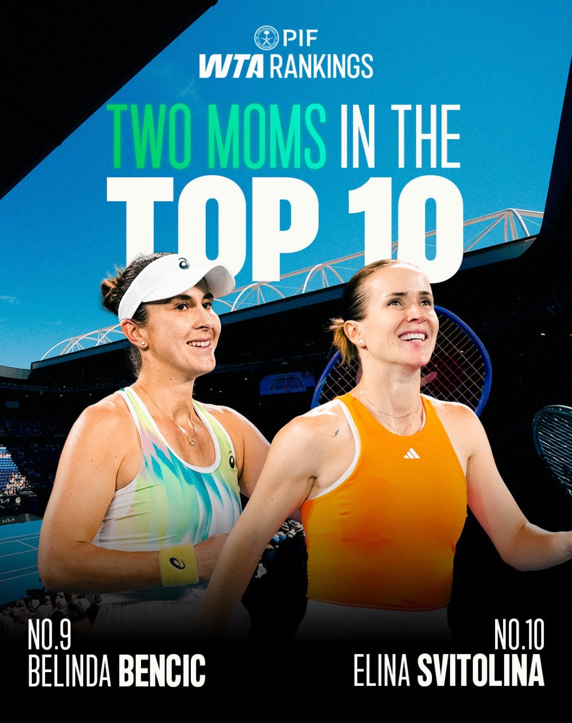 澳网2026 后，有两位妈妈球员同时排在世界前十，这在公开赛年代还是第一次。本西