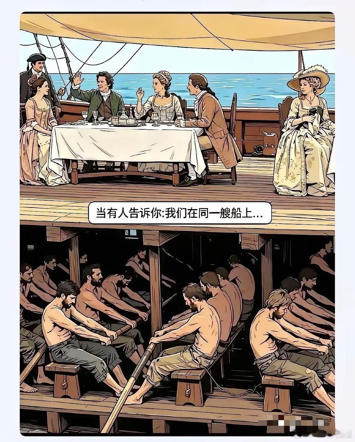 是的，我们确实在同一条船上，但是，是同一条船上的不同位置！你会告诉我：我们都是同