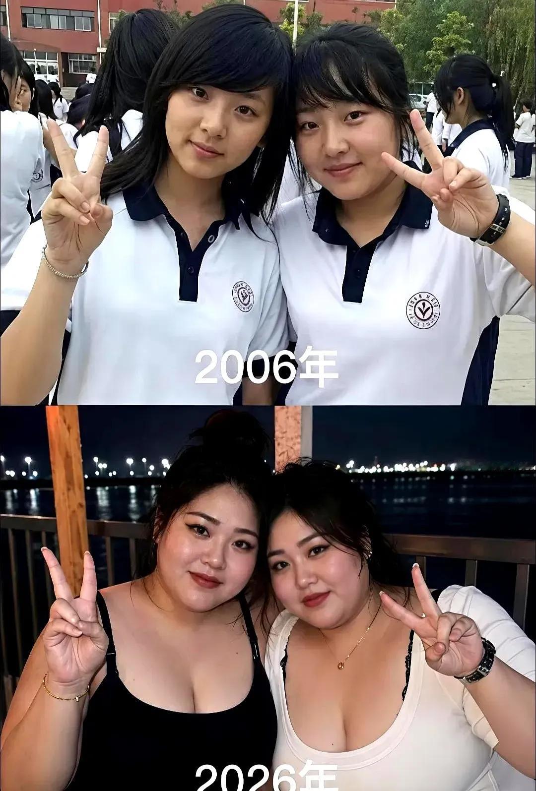 不敢相信，瘦弱的学生妹，二十年后变成发面几倍的大馒头，[捂脸]