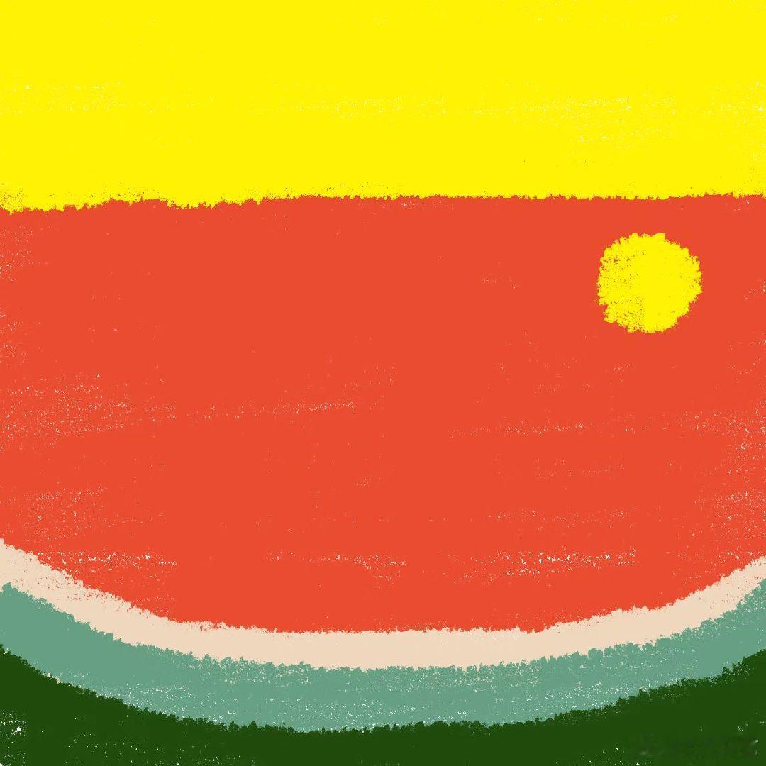 赵今麦画的太阳西瓜  赵今麦画的西瓜籽是太阳 赵今麦勾勒太阳西瓜赠聂曦光，瓜瓤似