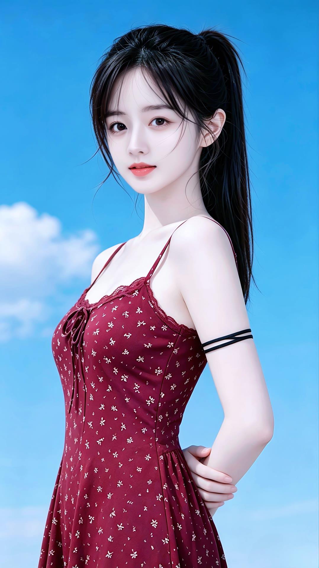 夏日清新少女，红裙飘飘，阳光明媚