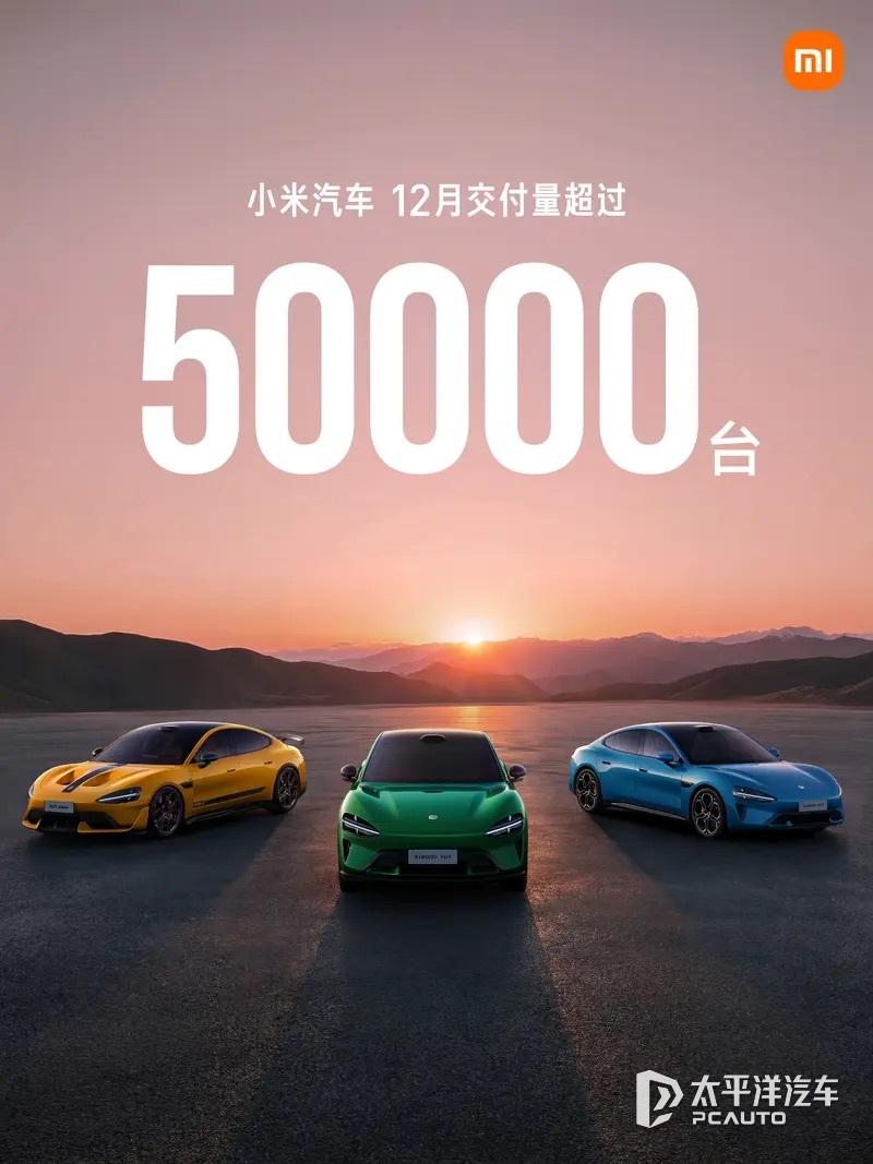 小米汽车12月交付量首破5万台，累计超50万台，这速度可以啊！新年伊始就放了个大