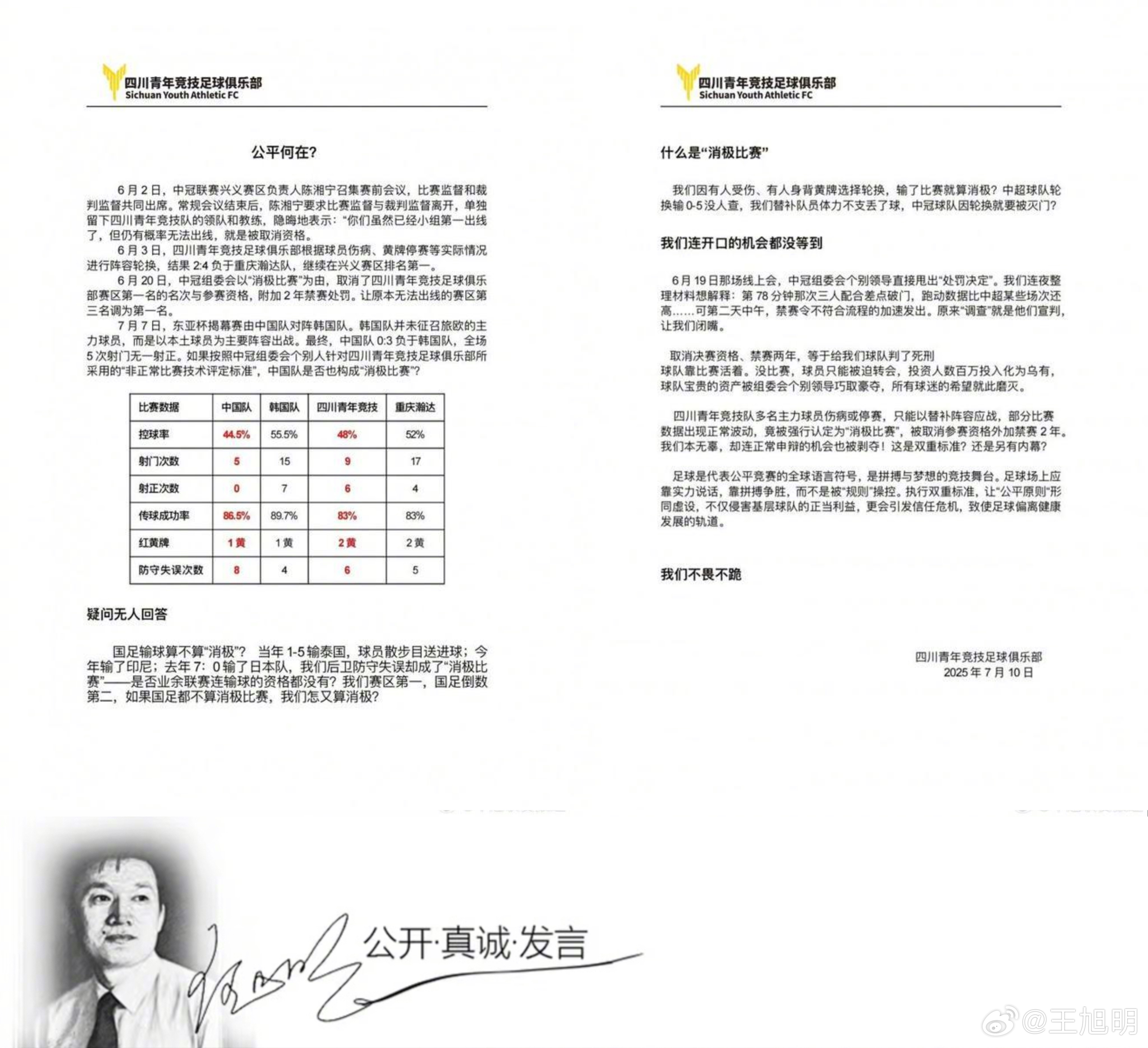 #明说真教育#据报道，中国足协认定中冠四川青年竞技队消极比赛，取消他们未来两年的