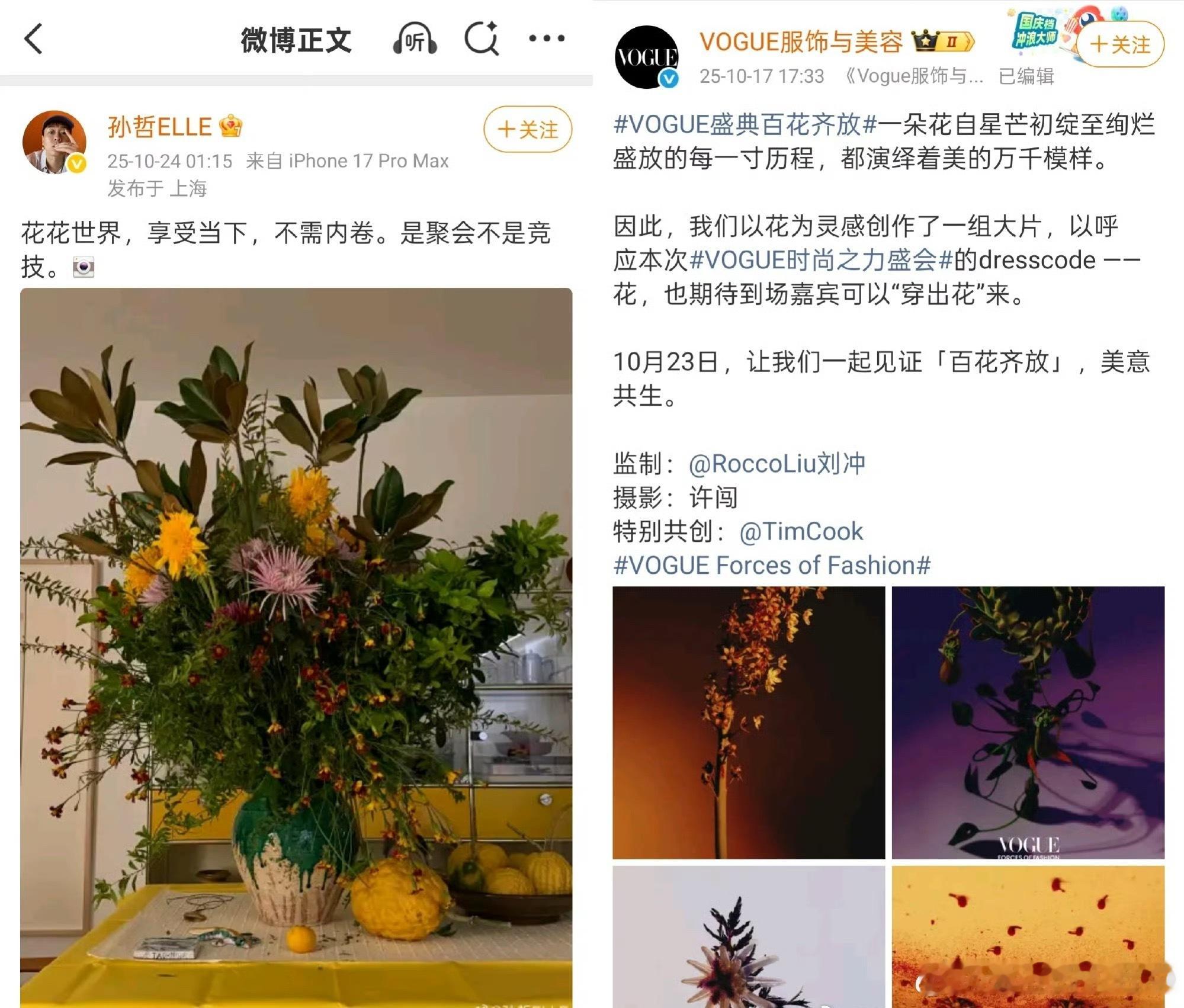 刘亦菲顶着vogue活动的造型给elle活动送祝福，ELLE主编VOGUE盛典后