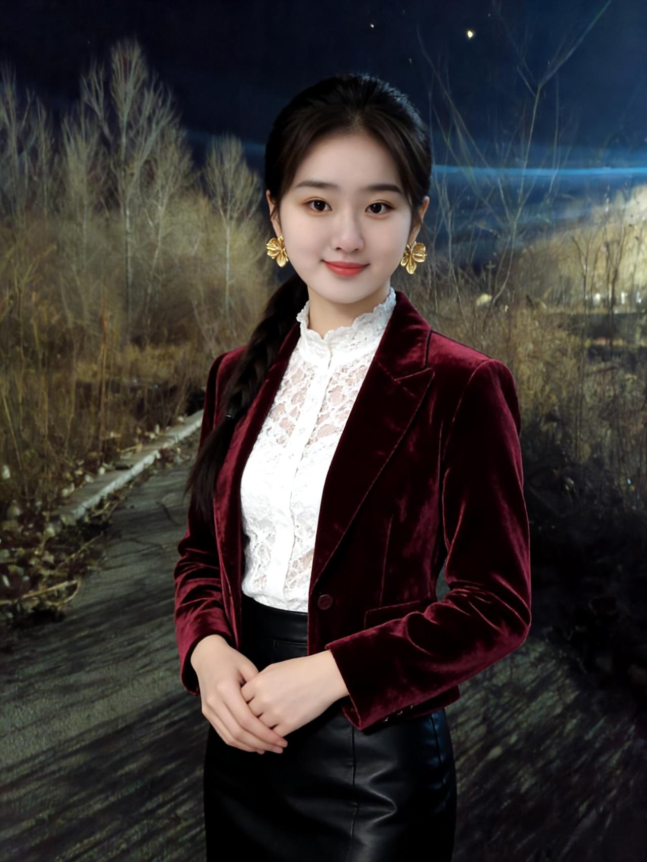 郊河凝素冰，俏影立冬风。
红衣燃夜色，一笑破寒封。