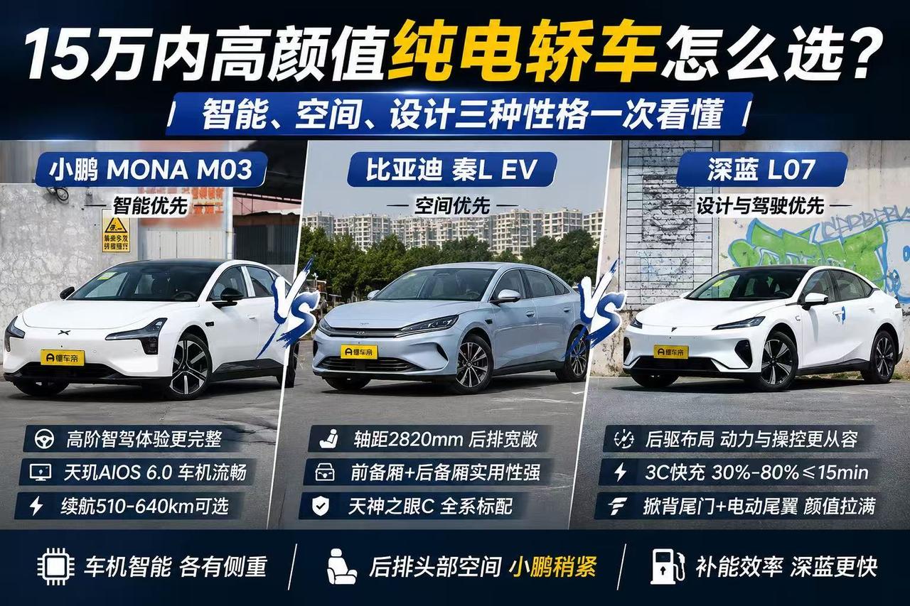 15万内纯电轿跑怎么选？MONA M03、秦L EV、深蓝L07不是同一种性格
