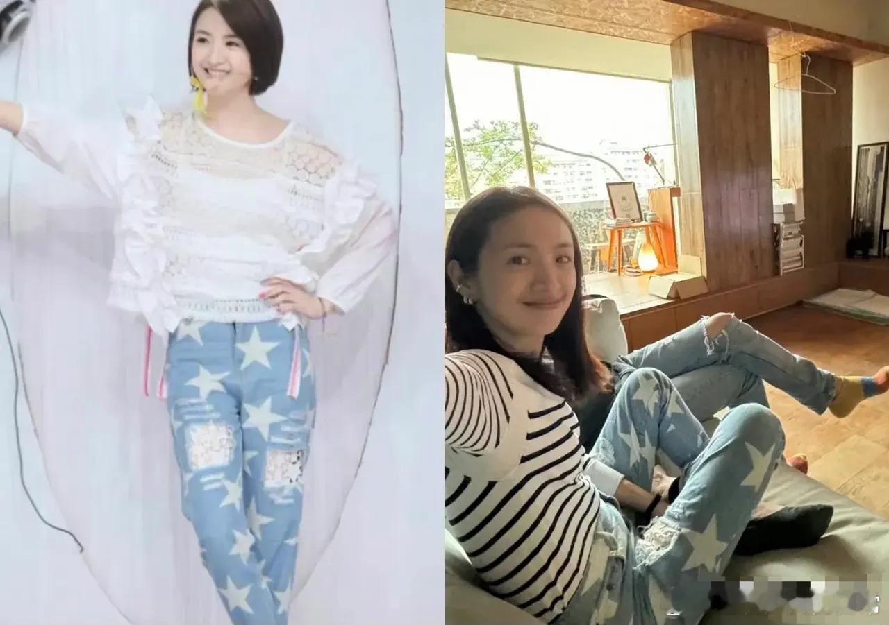 #林依晨 圣母婊由衷喜悦与感激#林依晨真会过日子，这条星星牛仔裤穿了七年，质量可