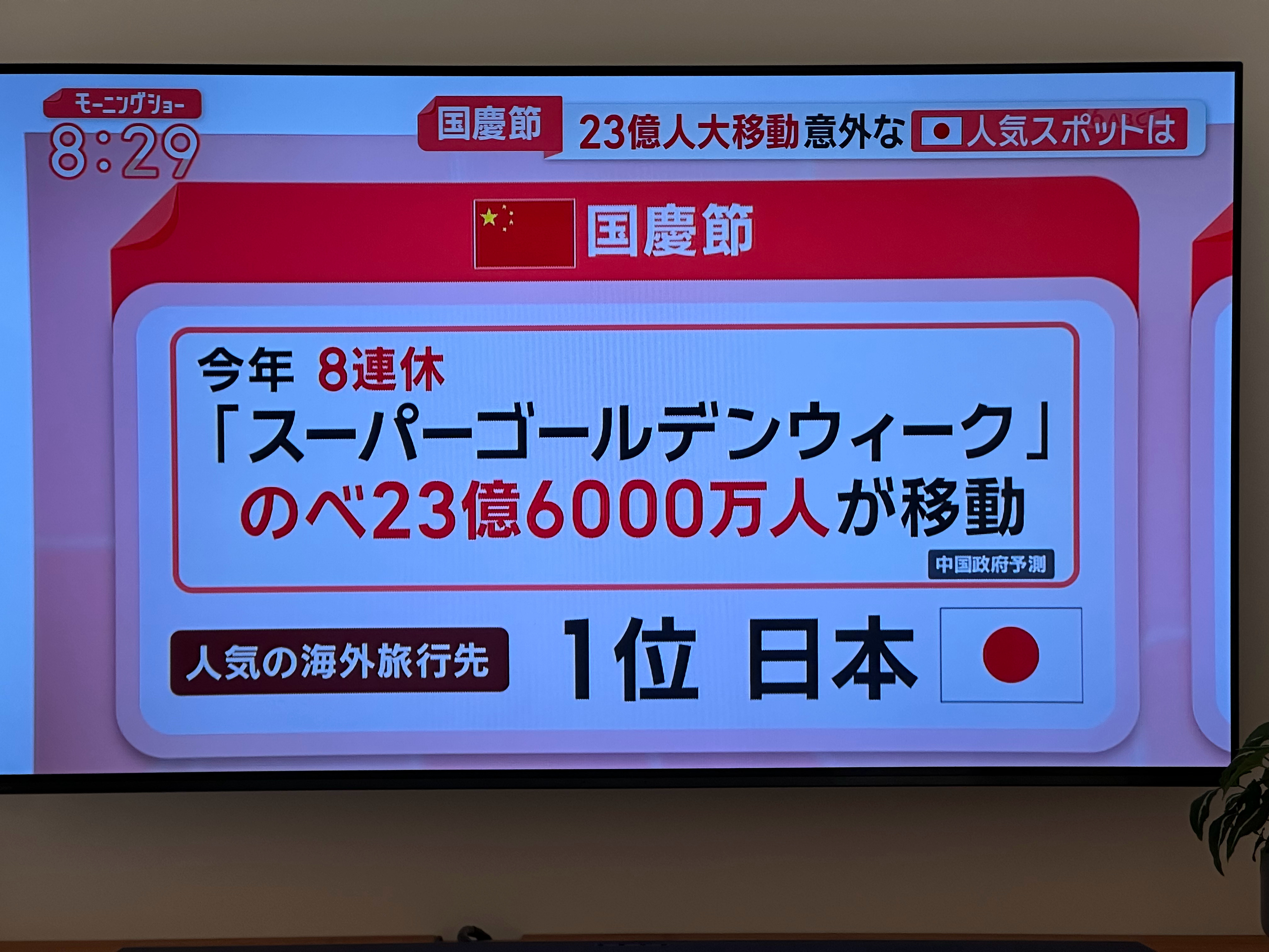 2025国庆节 日本电视台刚报道了今年国庆超级黄金周：8天假期，预计 23.6亿