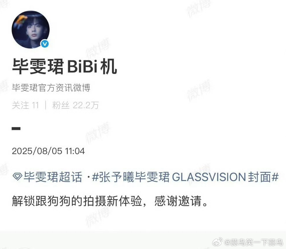 毕雯珺工作室的转发文案被热议时，他正解锁着与狗狗拍摄的全新体验。一边是文字的波澜