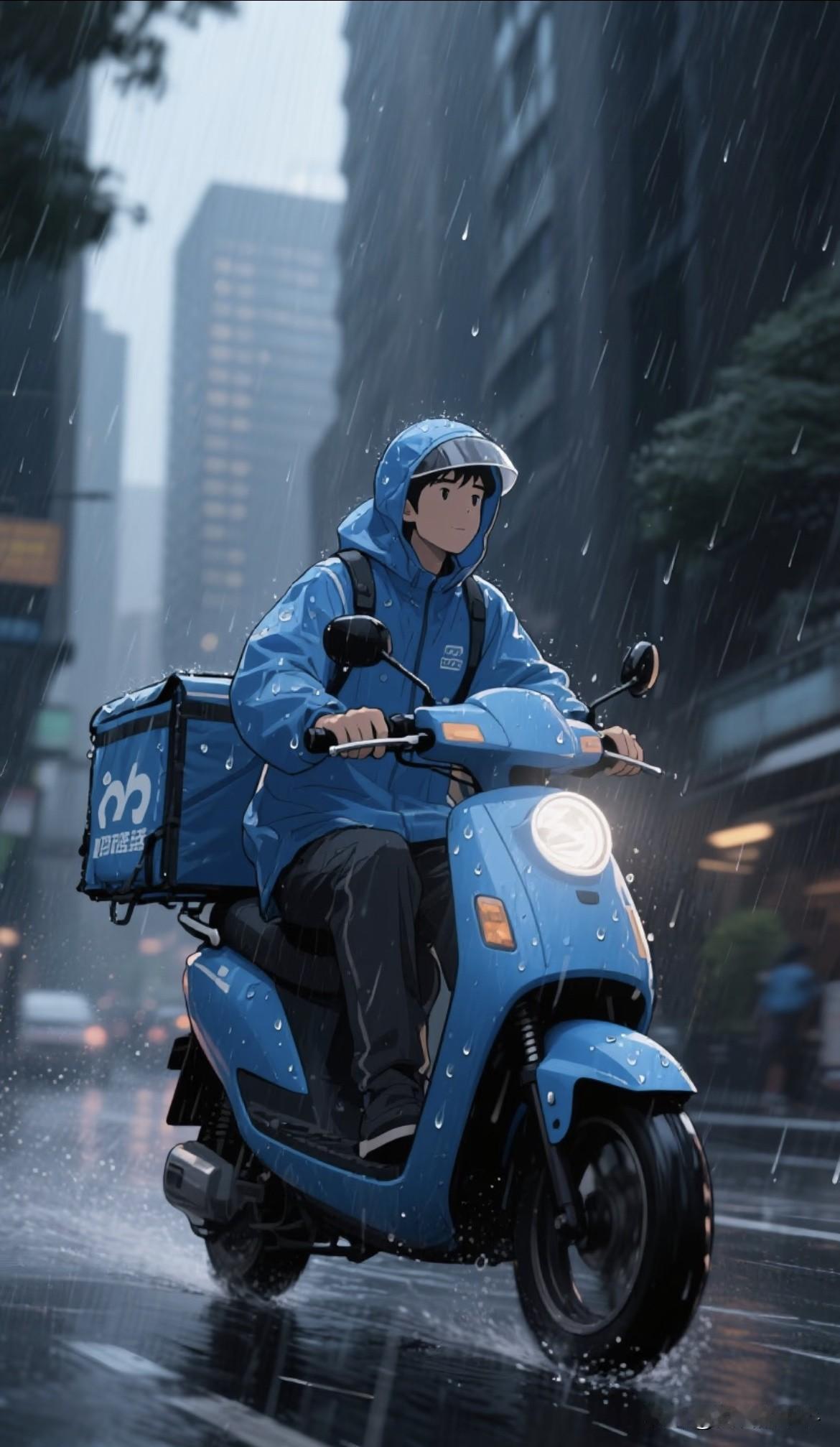 昨天下大雨，
在楼下碰见一个外卖小哥慌里慌张的跑进电梯，我问他咋回事，他就回答我