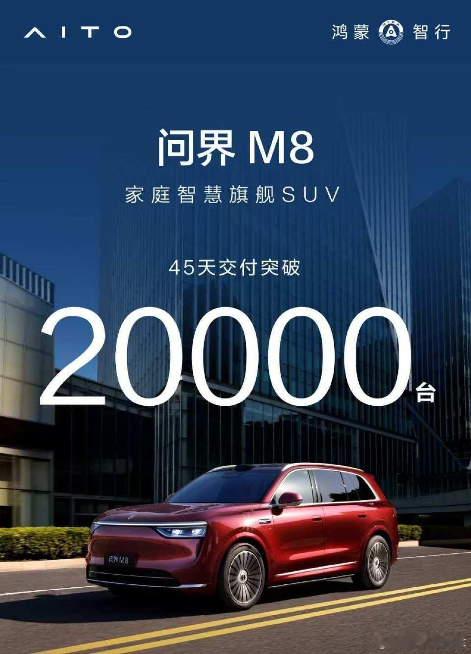 45天交付20000台，这个就很快了，均价一算，多少亿入账汽车赛力斯问界m8 ​
