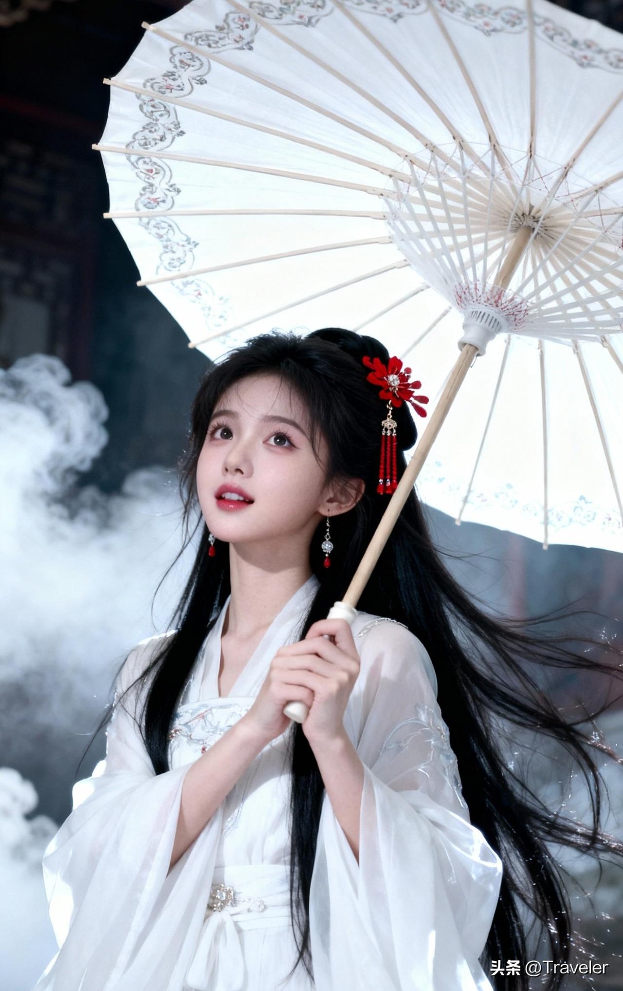 古风少女撑伞图，唯美梦幻，仙气缭绕