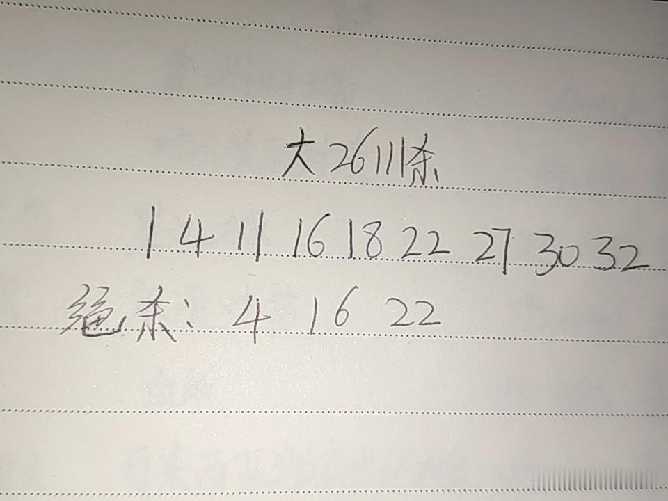 大乐透26111期排码
01、04、11、16、18、22、27、30、32
绝