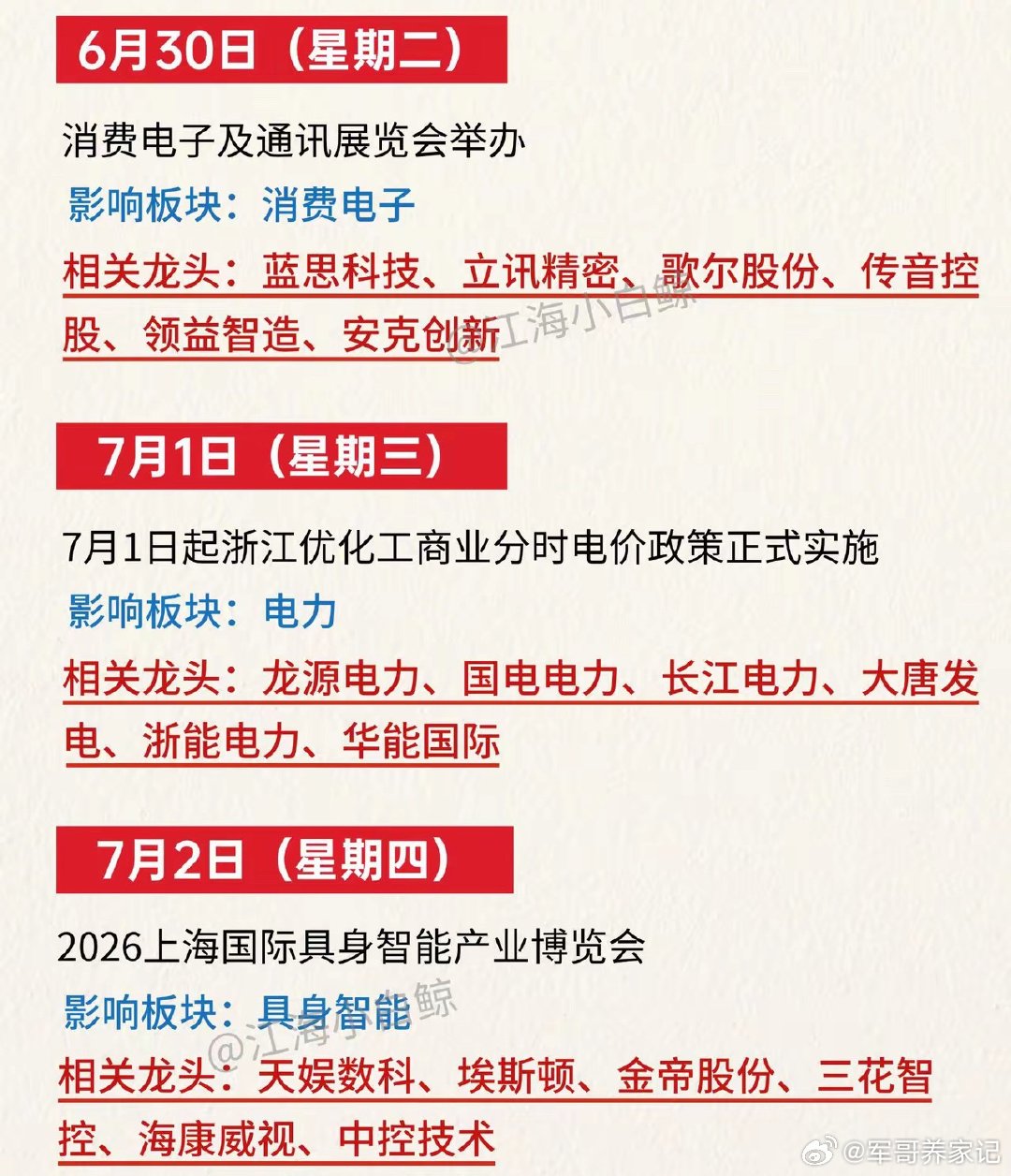 A股下周大事件（6.29-7.3）A股