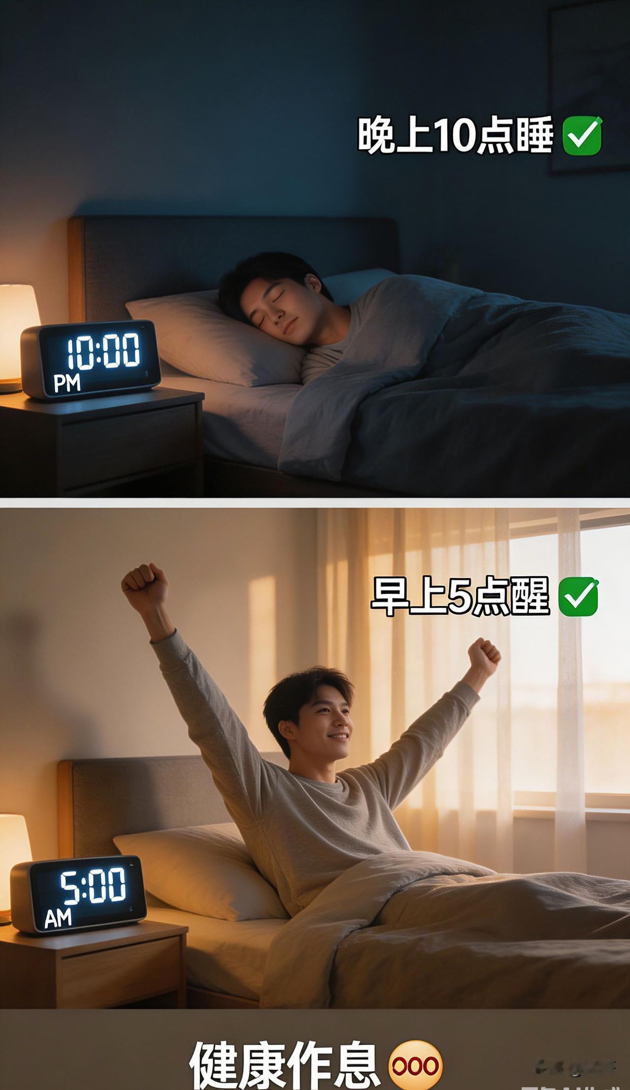晚上10点睡、早上5点醒，非常正常，而且是很健康的作息