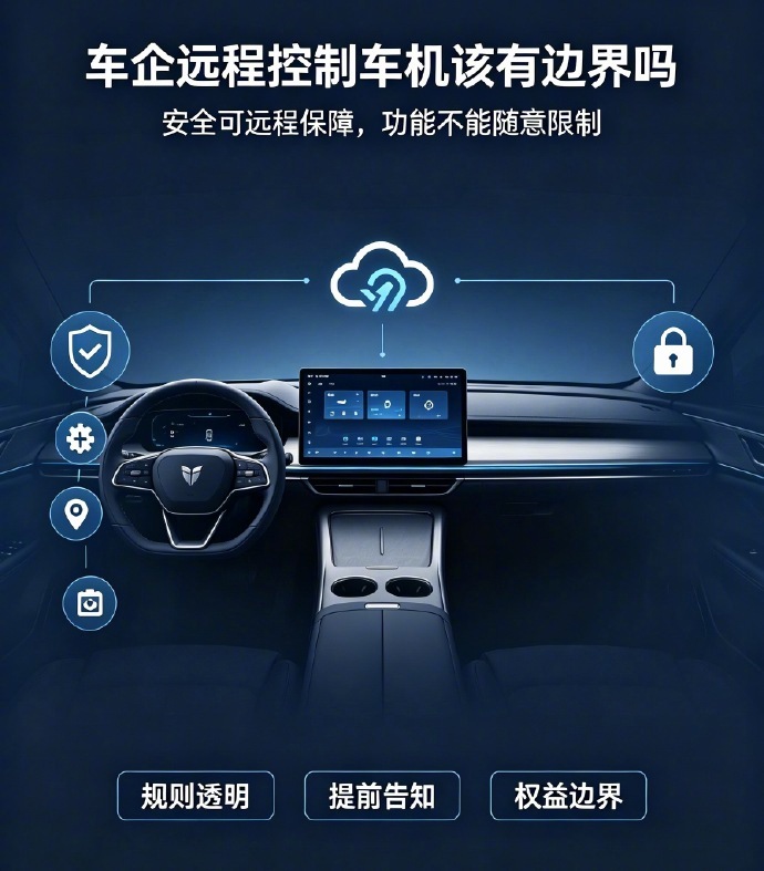 车企远程控制车机该有边界吗交付完成之后车辆所有权归车主车企能远程锁车、调取数据、