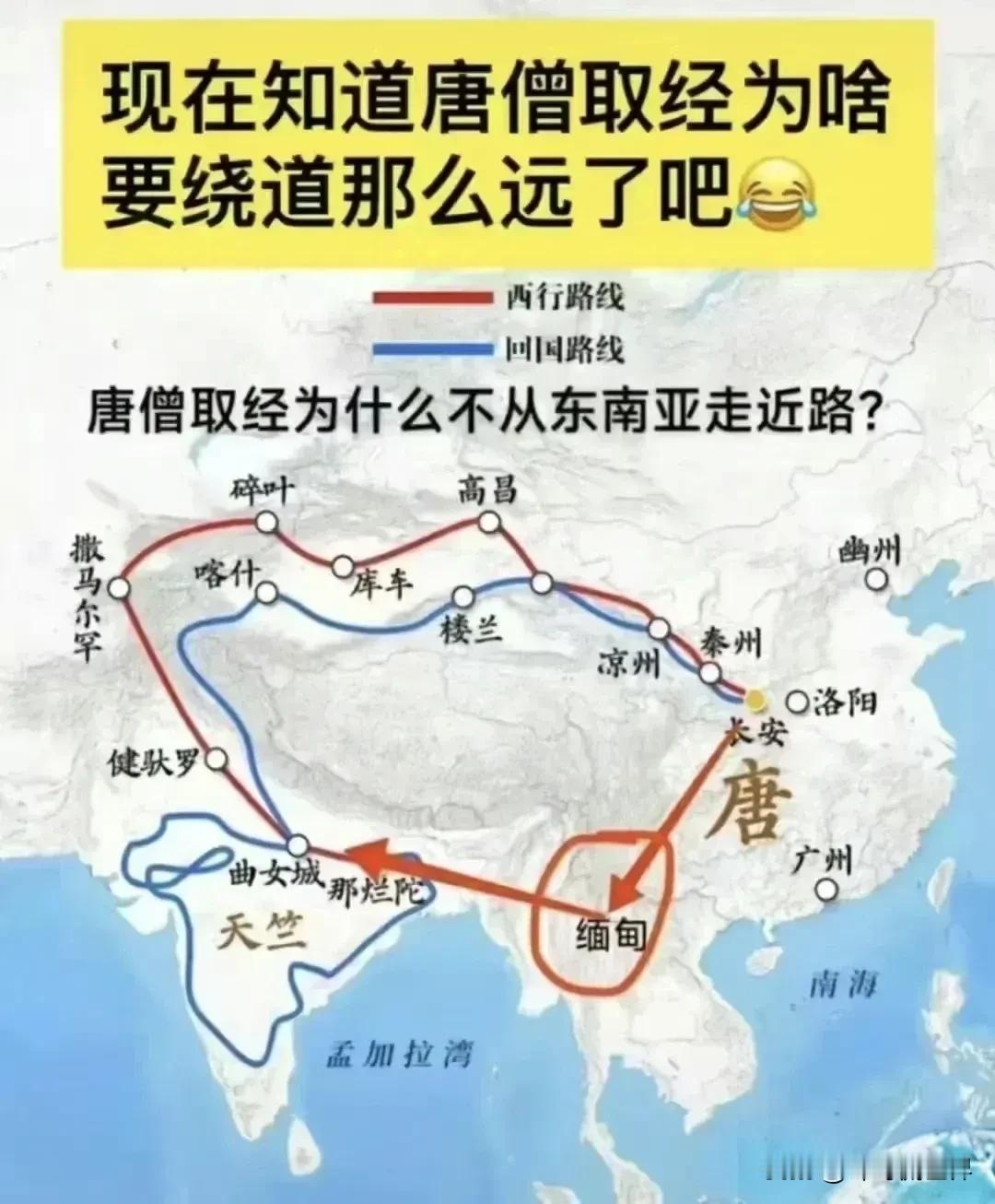 西游记中的唐僧取经，翻山越岭，不远千里去印度取经？现在终于知道为什么舍近求远，为