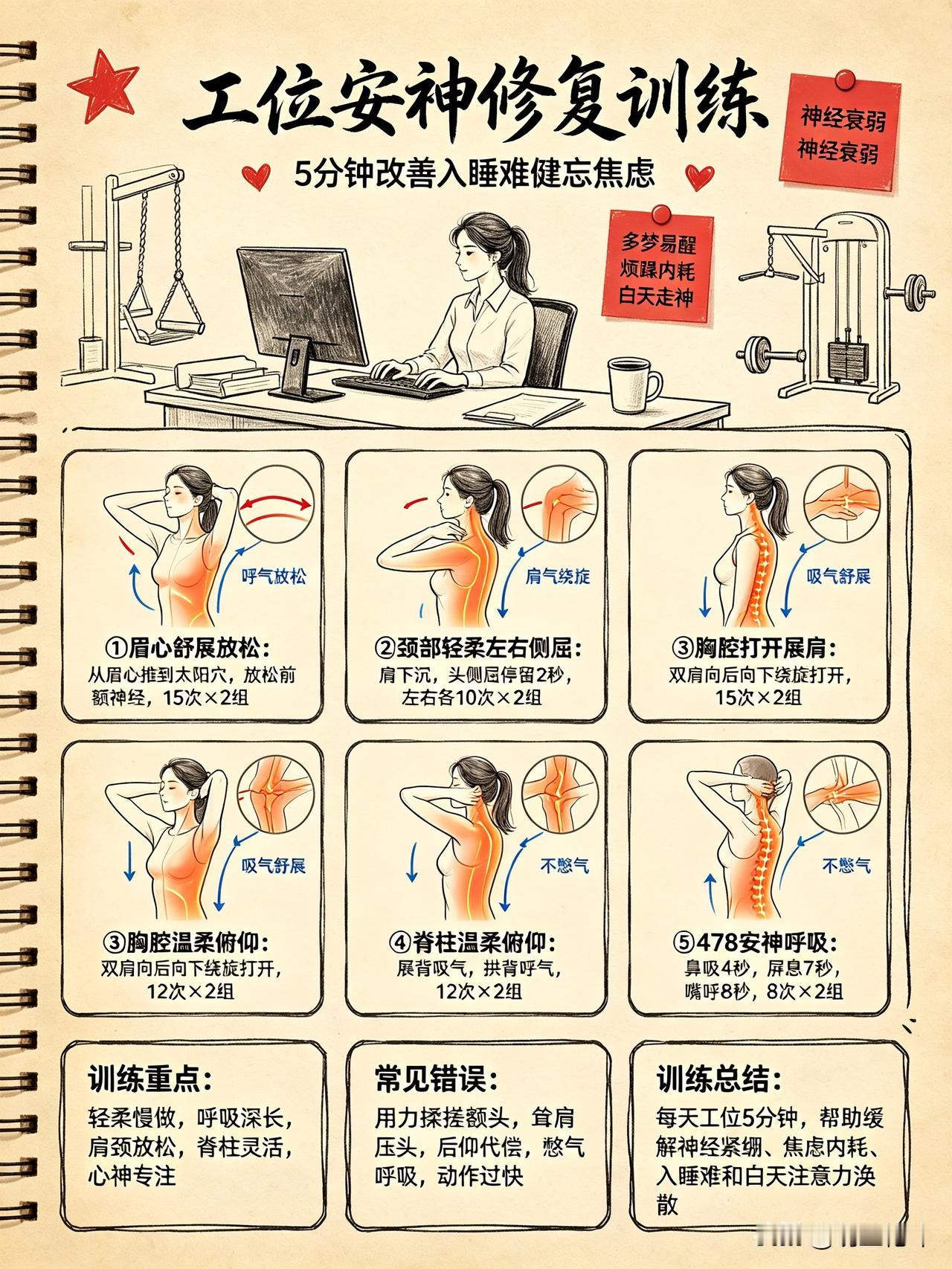 入睡难易醒❗️健忘焦虑脾气差｜5分钟工位修复神经衰弱

有没有打工人长期处于这种