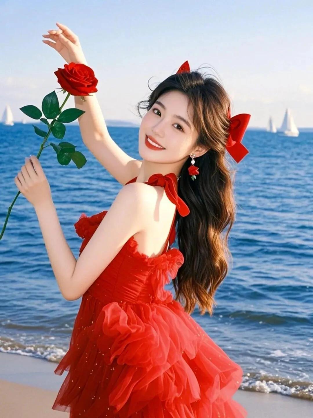 海边红衣少女