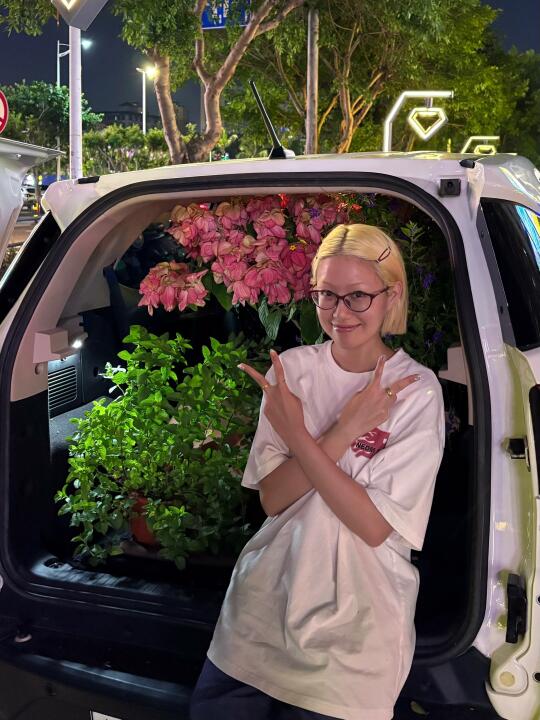 在海口花市买到80r的大盆粉纸扇！！