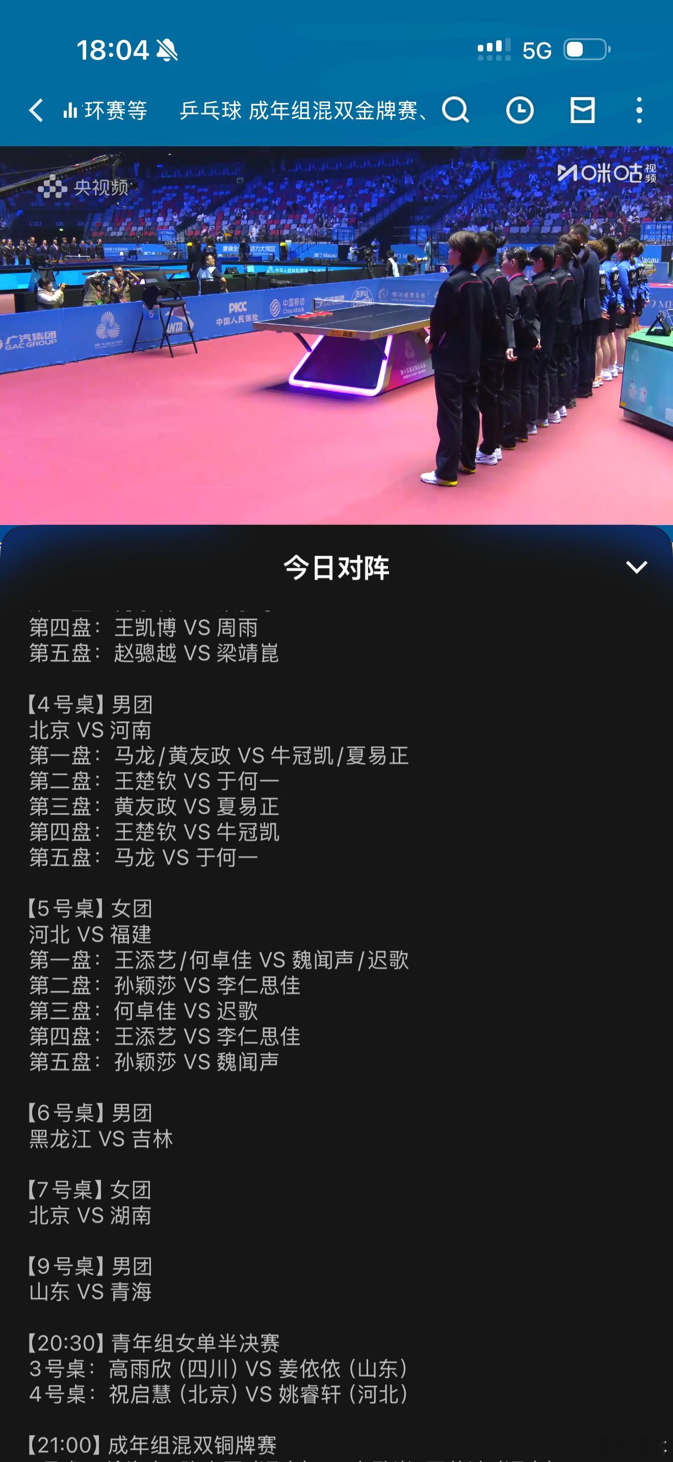同步晚上乒乓焦点对阵4号桌5号桌 